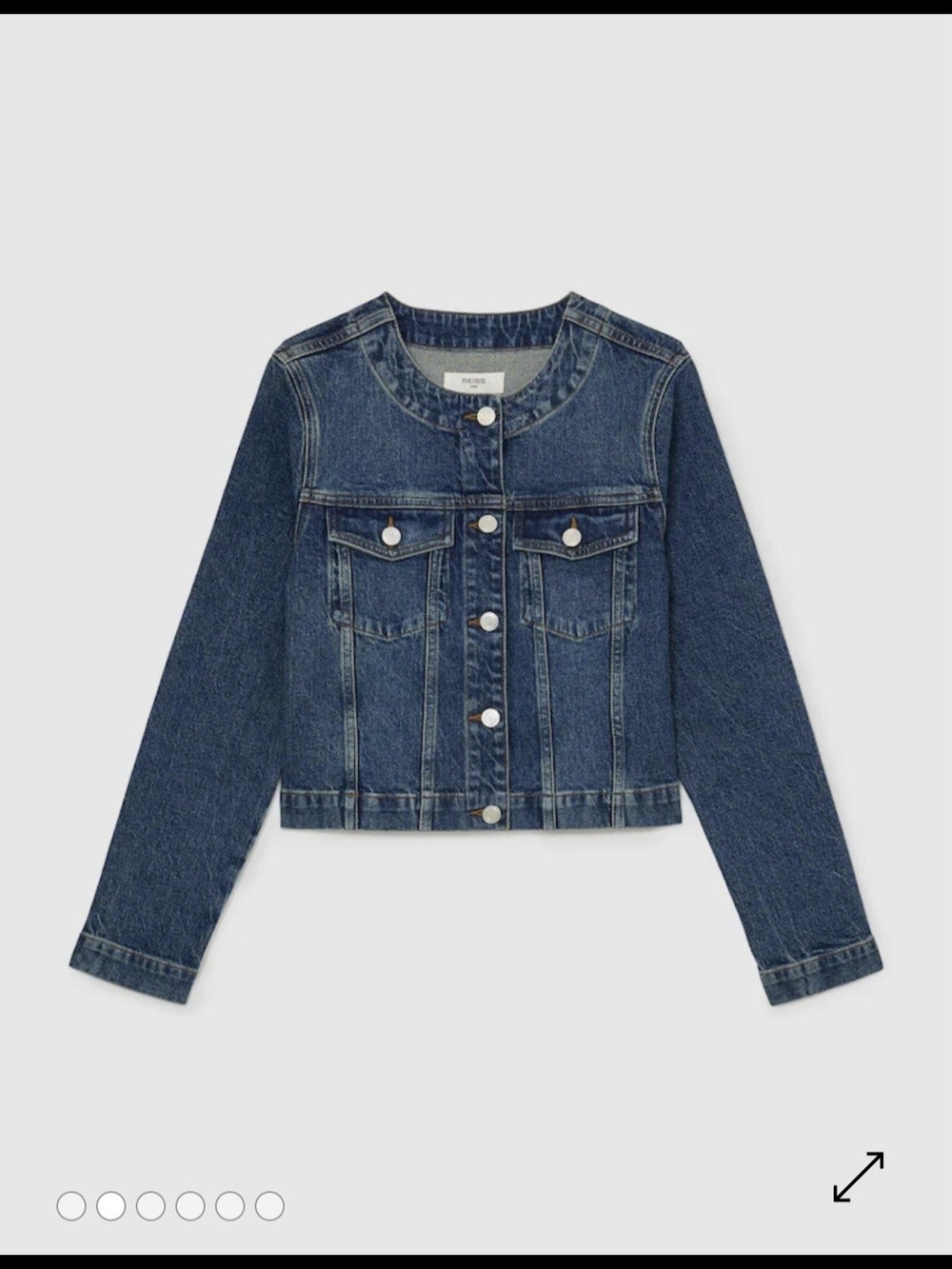Reiss Collarless Denim Cropped Jacket 4 $350 - Picture 2 of 7